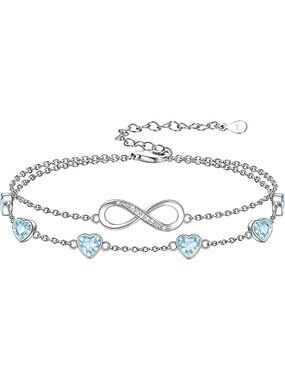 Adjustable 925 Sterling Silver Birthstone Infinity Charm Bracelet/Anklet for